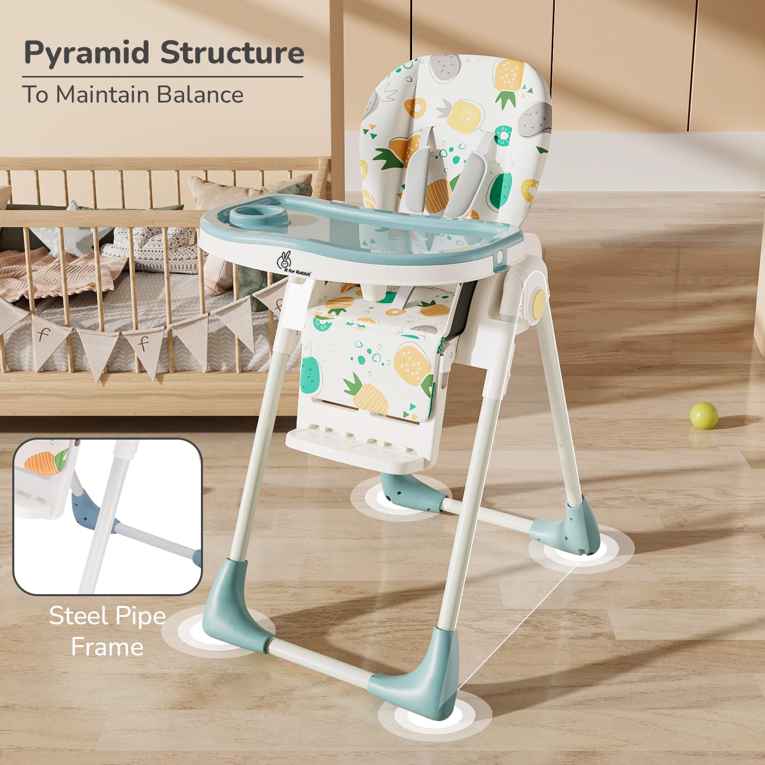 Marshmallow Lite Baby Feeding High Chair for babies, adjustable to 6 levels, with a cute bear design on the backrest and a removable tray. Ideal for baby feeding time on usmile.toys. www.usmile.toys